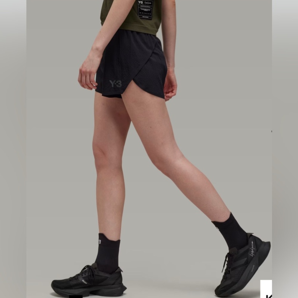 Y-3 Adidas Yohji Yamamoto Y-3 Logo-Printed Mid-Rise Running Shorts - Picture 2 of 15
